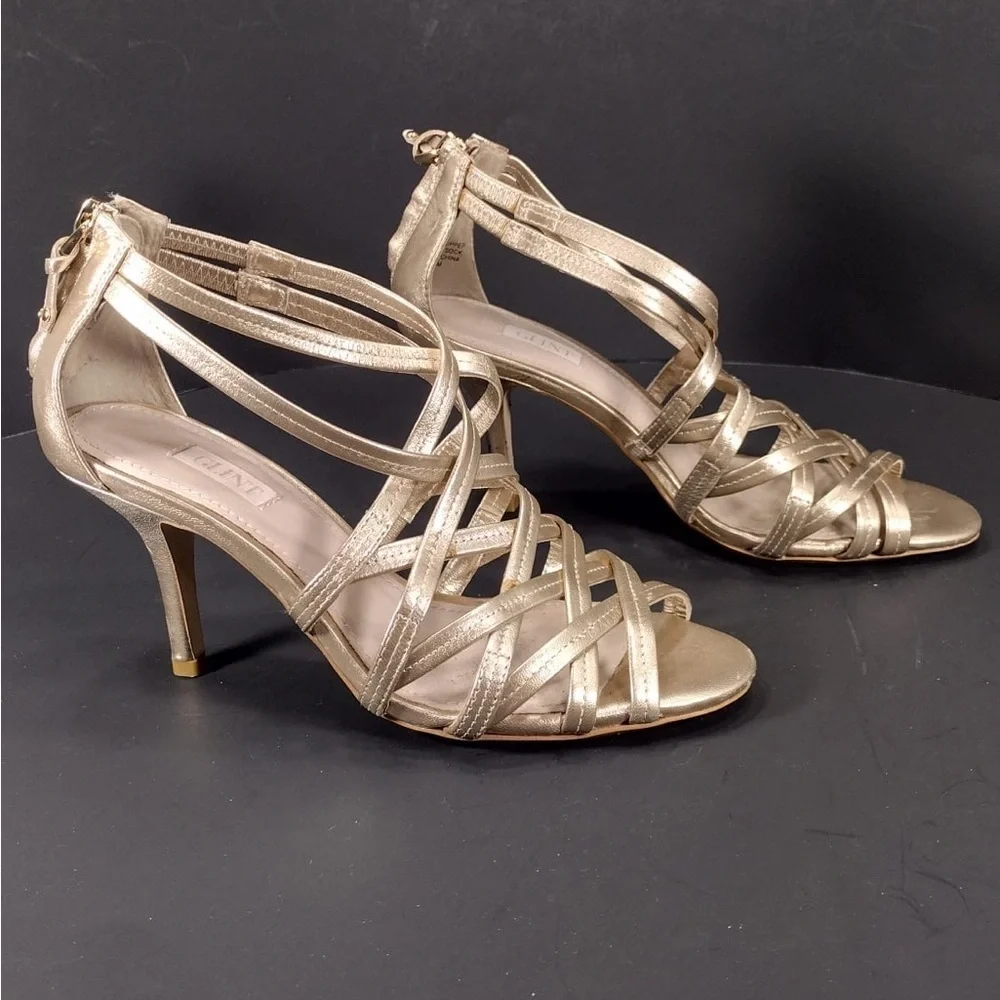 GLINT Elegante Gold Strappy Women's Sandals s 4.5 pre owned Exellent condition